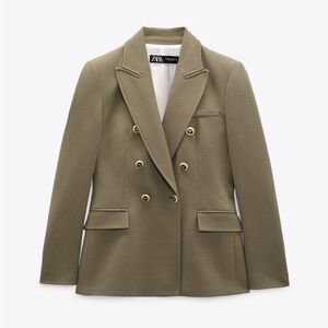 Zara Khaki Double-Breasted Blazer